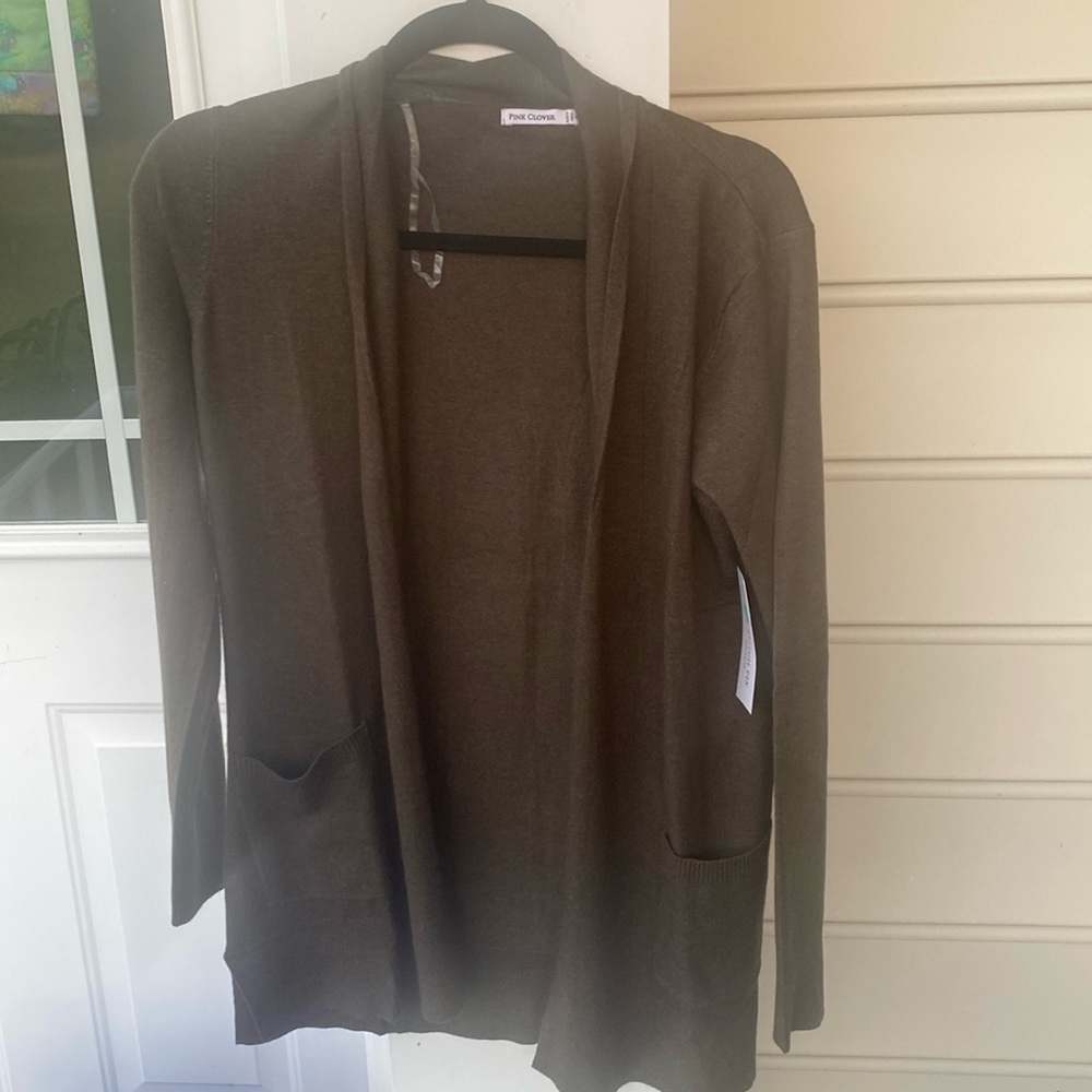 Pink clover from stitch Fix Exclusive green open front cardigan size small NWT